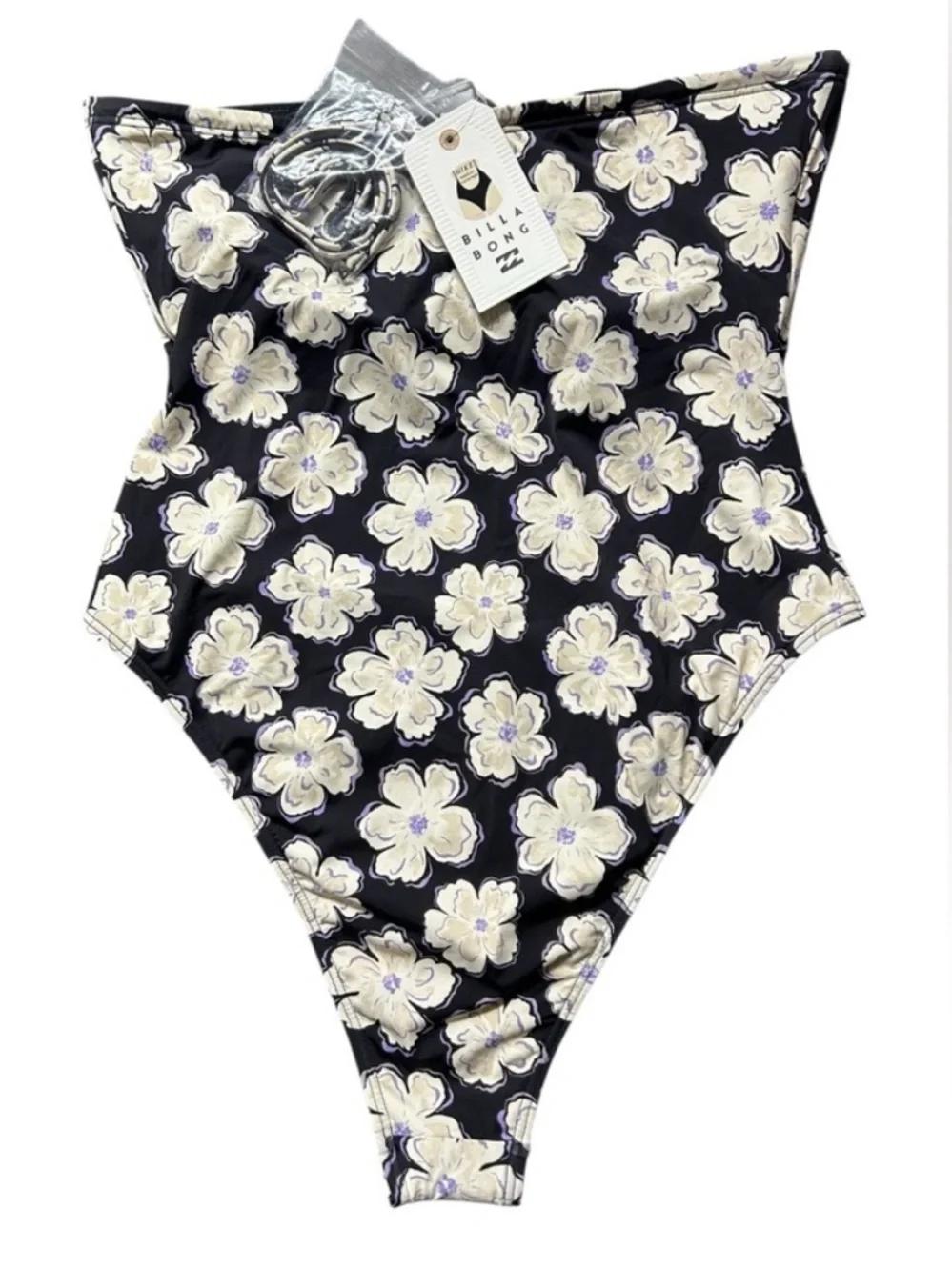Billabong Kids Black Strapless One-Piece with White Floral Print